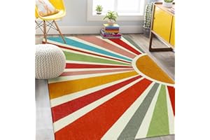 STARUIA Retro Sun Area Rug for Living Room,5x7 Boho Washable Rug for Bedroom,Colorful Kids Nursery Rug for Classroom,Non-Slip Modern Carpet Soft Floor Mat for Kitchen Office Playroom
