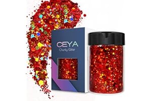 Ceya Paillettes holographiques épaisses, 4.2oz/ 120g, Laser Rouge Poudre de paillettes, mélange de paillettes irisées pour ongles, cheveux, résine époxy, DIY gobelets peinture, décoration de festival
