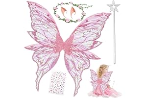 BAISHUWU Costume d'ailes de fée, Ailes de fée Enfants, Ailes de fée Filles, Ailes de Fée Adulte, Déguisement Ailes De Fée Femme, Ailes de Papillon de fée, Ensemble d'ailes De Fée, pour Femme, Cosplay
