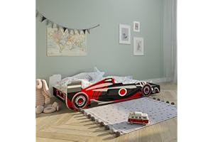 ‎KIDS COLLECTIVE Kids Collective Autobett Kinderbett Jugendbett 80x160 mit Rausfallschutz | Kinder Spielbett Sportauto Sportwagen Rennwagen in schwarz, optional mit Matratze