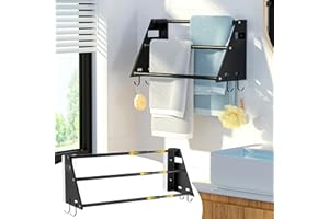 Augot Handtuchhalter Ohne Bohren, Handtuchhalter Ausziehbar 41-75CM, 3 Tier Handtuchhalter Schwarz Handtuchhalter Bad, Wand Badetuchhalter Badezimmer Zubehör für Badezimmer küche badetuchhalter