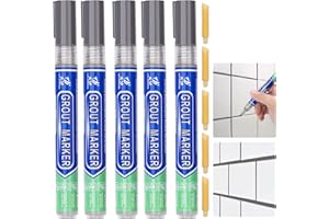 DRTRU 5 Pcs Tiles Grout Pen, Tile Grout Pen Dark Grey Wall Repair Pens, Tile Grout Reviver Pens for Tile Grout Wall Floor Bathrooms and Kitchen Restoring Grout Joints