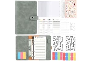AKOFIC Classeur Budget A6, 45 Pcs Classeur A6 en PU Cuir Enveloppe Budget, 6 Anneaux Classeur Budget avec 12 PVC Enveloppe Budget 12 Feuilles Budget, Budgétisation L'argent Enveloppes Économiser Organisateur