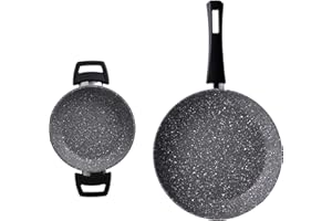 KARACA Gris Bio Granit Set Padella e Sahan, 1 padella 26 cm, 1 pezzo padella 20 cm, superficie esterna, padella, padelle, crepiera in granito, Ha 2 anni di garanzia