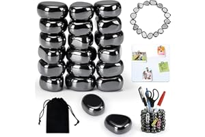 TIUSIXSY 20 Piedras Magnéticas de Hematita, Irregulares Piedras para Relajación, Decoración y Anti-Estrés con Bolsa de Almacenamiento, Decorativa Imanes para Nevera, Oficina y Hogar – Negras