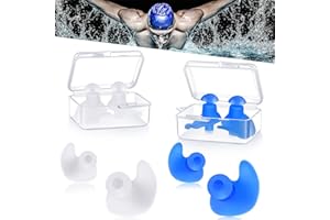 FRIENDA 4 Paia Tappi per Orecchie da Nuoto Tappi per Orecchie in Silicone da Nuoto Riutilizzabili Impermeabili per Nuotare Doccia Bagno Surfing Snorkeling e Altri Sport Acquatici (Bianco e Blu)