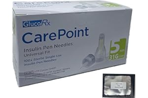 Glucorx Carepoint Diabetic Insulin Pen Tips 4mmx31G, 5mmx31G, 6mmx31G, 8mmx31G, 12mmx29G + FREE Tetra-Sole Travel Pouch (5mm 31G)
