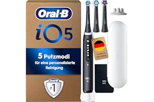 ‎ORAL-B Oral-B iO Series 5 Plus Edition Elektrische Zahnbürste/Electric Toothbrush, Inkl. 3 Aufsteckbürsten, 5 Putzmodi für Zahnpflege, Reise-Etui, Designed by Braun, Schwarz