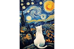 NEWENMO Gatto Bianco Cielo Stellato Diamond Painting Kit Adulti,DIY Astratto Pittura Diamante Set,5D Diamond Art Kit Completo,Adatto per Adulti Principianti la Decorazione Della Parete Casa,30x40cm