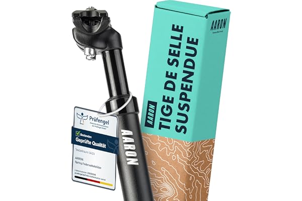 AARON - Tige de Selle de vélo Suspendue à Ressort - Aluminium - pour vélo électrique/VTT/VTC/vélo de Ville/Autre - Noir - diamètre 27,2mm, 30,9mm, 31,6mm / Longueur 350 mm