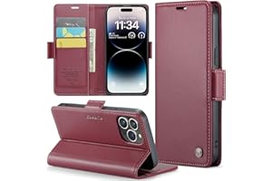 Rerzoiro Handyhülle für iPhone 14 Pro Hülle, Premium PU Lederhülle Klappbar Flip Case [RFID Blocker] Tasche Magnet Kartenfach Klapphülle Schutzhülle für iPhone 14 Pro, Rot