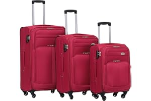 BEIBYE Stoff Kofferset Trolley Gepäckset mit Vorder Taschen, Oberer Öffnung und Dehnungsfuge (Weinrot)