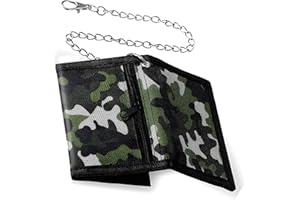 haierdidi Portefeuille fin pour enfants, pliable, triple, avec chaîne à clip, porte-monnaie pour garçons, enfants, adolescents, garçons, camouflage, vert, Camouflage, Brieftasche 12x8cm, Moderne