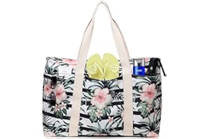 Makukke Borsa da Spiaggia con Cerniera, XXL Canvas Shopper Donna Tracolla, Beach Tote Bag per Spiaggia, Vacanza, Viaggio