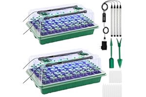DOUUCO Zimmergewächshaus Anzuchtkasten, 2 Stück 80 Zellen Mini Gewächshaus Pflanzenlichter, Anzucht Set mit Timing Controller Einstellbaren Helligkeit mit Erhöhtem Deckel, für Pflanzenwachstum