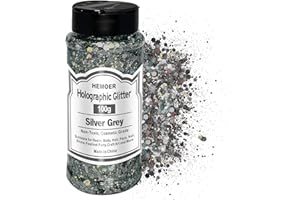 HEMOER Grossi Glitter olografici, 100G Grigio Argento Paillettes Glitter, Glitter per viso, Corpo, Capelli, Resina epossidica, Glitter Viso Festival-Il Totale 3.52oz