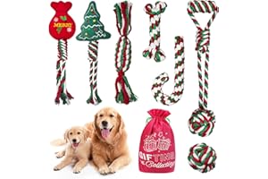 Waldseemüller Lot de 8 Cordes de Noël pour Chien - Corde et Peluches Couineuses pour Chiens de Toutes Tailles, avec Sac Cadeau