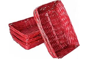 GREEN LEAVES 5 X Natural Wicker Hamper Basket Wicker Trays Gift Basket Retail Display Tray Christmas Hampers (Red, Large)