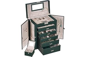 ANWBROAD Schmuckkästchen Schmuck 6 Tier Riesige Schmuckschatulle Display Aufbewahrungskofferhalt mit Schloss Spiegel Mädchen Schmuckschatulle für Ohrringe Ringe Halsketten Armbänder JJB004G