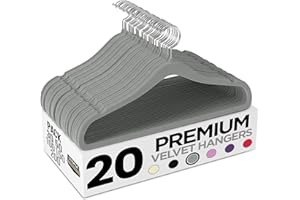 Utopia Home - Grucce in velluto - Antiscivolo e resistenti con barra per cravatte - Grucce salvaspazio per camicie, giacche e vestiti (Grigio, Confezione da 20)