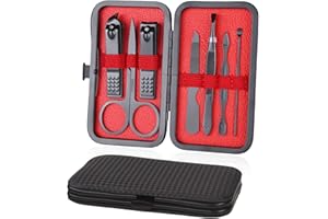 URAQT Obcinacze do paznokci, 7 szt. profesjonalny zestaw do manicure, nożyczki do paznokci i zestaw do pielęgnacji brwi, narzędzia do pielęgnacji paznokci ze stali nierdzewnej z luksusowym skórzanym etui do podróży i domu