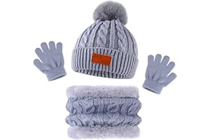 Bekecidi Conjunto de Bufanda Gorro y Guantes, Caliente Sombrero de Punto Beanie Gorros Térmico con Bufanda Guantes Forro Polar Set Accesorios de Invierno para Niña y Niños 1-5 Años