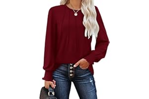 Aokosor Ladies Jumpers Long Sleeve Tops Womens-Crew Neck Sweatshirt Pleated Tunic Shirt Womens Tops