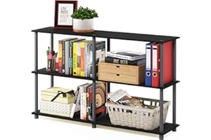 Furinno Turn-N-Tube Présentoir de Stockage Double Taille à 3 Niveaux, Noir/Gris, Bois dense, One Size