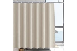 YISURE Cortina de ducha con aspecto de lino, color beige, 200 x 220, cortina de baño, lino sintético, tela textil resistente, resistente al agua, ancho 200 x alto 220 cm