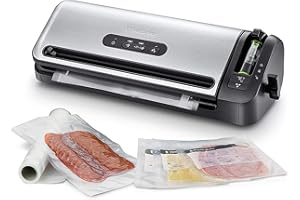 FoodSaver Machine Sous Vide avec compartiment de rangement pour rouleau et cutter, fonction marinade, inclus sacs de mise sous vide assortis et adaptateur intégré [FFS017X ]