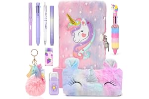 Cooyou Diario Segreto Ragazza con Lucchetto, Set di Diario Segreto Unicorno Bambina con Lucchetto in Peluche, Set Cancelleria con Quaderno A5, Unicorno Regalo per Bambina 5 6 7 8 9 10 11 12 Anni