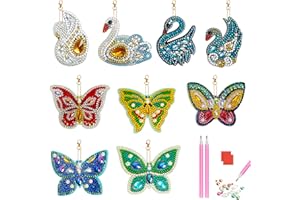 BAIYUANLI 9Pcs 5D Diamond Keyring Kits Swan Butterfly Decorative Painting Pendant DIY full drill diamond painting keychain kit Art Craft for Bag Purse Handbag (9 Styles)