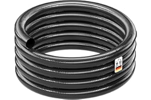 Wiltec Tuyau d'aspiration noir – 10 m/Ø 32 mm (1 1/4") / 320 g/m – avec Spirale de renforcement – Tube à pression souple en PVC – pour Arrosage Irrigation Jardinage Évacuation Refoulement