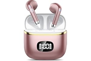 POMUIC Ecouteurs Bluetooth sans Fil,2023 5.3 ENC Réduction Casque,40 Heures Durée de Lecture Écran LED,Hi-FI Son Stéréo,IP7 Étanche,Contrôle Tactile Oreillette Bluetooth W23 Or Rose