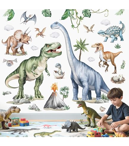 Dino muursticker Dinosaurus groen glimlachen