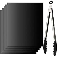 BIFY BBQ Grillmatte 5er Set + 12" Grillzange Grillen und Backen Wiederverwendbar 100% Antihaft FDA Zugelassen PFOA Frei…