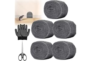 GEGNNS 5 Rouleaux Laine D'acier, 15M 0000 Grade Fil de Nettoyage Wire Wool, Laine d’acier Nettoyage avec Gants et Ciseaux pour Sceller les Interstices Nettoyage Polissage Entretien