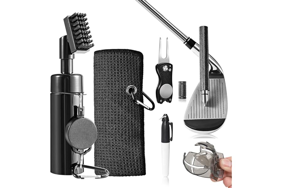 HUIJUTCHEN Golf Accessories Golf Club Cleaner Brush with Water Spray Bottle Golf Groove Cleaner Microfiber for Golf Bags with Retractable Clip Golf Towel Kit Golf Present For Men (6PCS)
