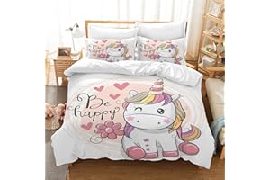 AVJWWD Set di Biancheria da Letto per Bambini, in Microfibra, con Motivo a Unicorno, con Stampa 3D, 3 Pezzi, con Chiusura a Strappo, Morbido per Ragazze (G, 200x200cm)