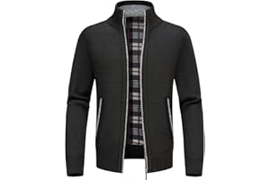 KUDORO Cardigan Gilet Homme Pull Zippé Chaud Épais avec Col Montant Tricot Décontracté Polaire Veste en Maille Chandail Mode Vest