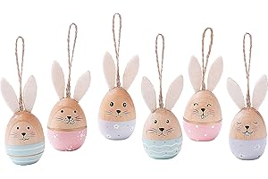 Weltbild Dekohänger Hasen Pastell 6er-Set - Osterdeko Osterhasen Deko Hase Figuren ca. 6,5 cm hoch, Dekohasen aus Kiefernholz Holzdeko Holzanhänger