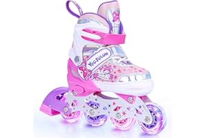 ‎YOUSULUN Rollschuhe Kinder 4 Größen Verstellbar Rollerskates mit Leuchtenden Rädern Schuhe mit 4 Rollen für Mädchen, Jungen und Anfänger