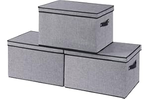 YheenLf 3 Pack Aufbewahrungsbox mit Deckel, faltbare Stoffbox mit Griff, Kleiderschrank Organizer, verwendet für die Aufbewahrung von Kleidung,Bücher,Grau,33x23x18cm