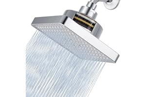 Voolan Soffione Doccia ad Alta Pressione con Filtro Quadrato per Rimuovere Cloro e Sostanze Nocive, Migliorare i Problemi di Capelli e Pelle (15cm Cromato)