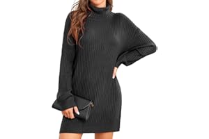 ANGGREK Damen Pullover Rollkragen Kleid Langarm Hohe Elastizität Weich Warme Strickpullover Winter Pullikleid Freizeitkleid XS-XXL