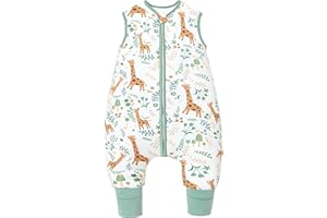 Chilsuessy Winter Baby Sleeping Bag with Feet 2.5 TOG Warm Baby Sleep Sack with Legs 100% Cotton Toddler Wearable Blanket Walker Sleep Sack for Boys and Girls, 2.5 Tog/Green Giraffe, 80cm/2-3 Years