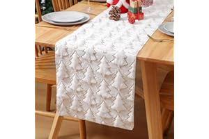 MIUYUNYA Tischläufer Weiß Weihnachten Abwaschbar 30 cm Breit Weihnachtliche Tischläufer Modern Kurz Beige Creme Weihnachtsbaum Gold Jacquard Winter Weihnachtsdeko Landhausstil für Kommode 33x100cm