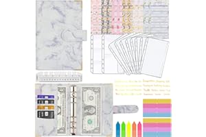 MARICATO A6 Budget Binder, 29pcs Budget Binder with Zipper Envelopes, Money Organizer for Cash,Leather Notebook Budget Binder,Cash Envelopes for Budgeting,Budget Sheets and Label Stickers-Marble Lilac