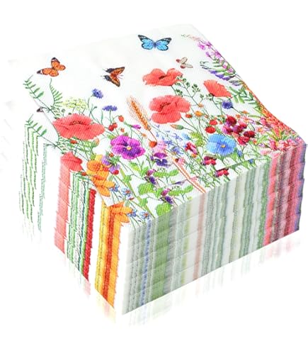 40 Tovaglioli Stampati Floreali Con Farfalle - Per Feste, Tavola, 33x33 Cm, Morbidi E Assorbenti - Foto 8