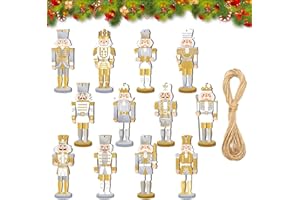 CutitiUU 24 Piezas Cascanueces Decoraciones De Navidad, Cascanueces Navideñas De Madera Colgante De Personajes De Cascanueces, Decoración del árbol De Navidad, Decoración De La Chimenea (Dorado)